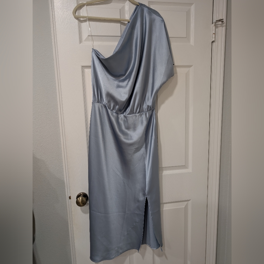 Satin dress Renee C one shoulder midi dress